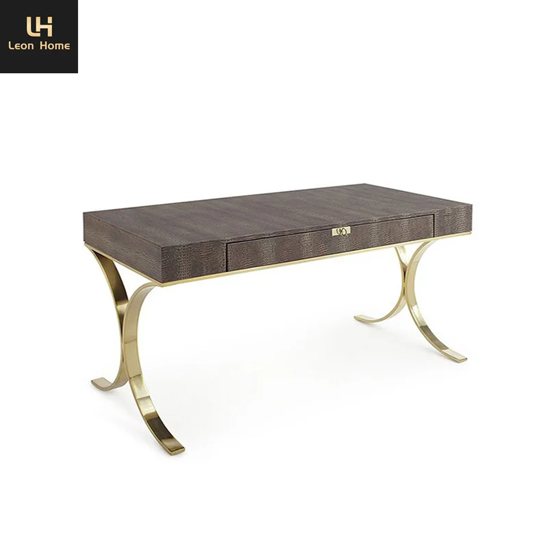 Customized Wholesale Wooden Gold Stainless Steel Home Office Equipment Furniture Desk