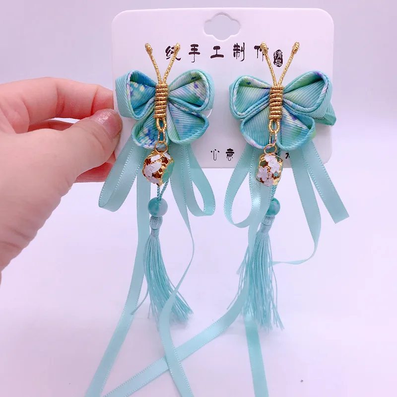summer cute flower long streamers hair clips girls hanfu kanzashi beautiful hair accessories