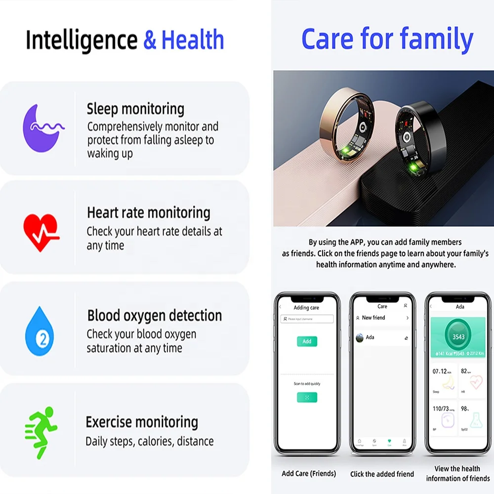 Vanssa OEM ODM Fashion Gifts 24 hour Heart Rate Blood Oxygen Sleep Monitor Strong Battery Life R11M Smart Ring