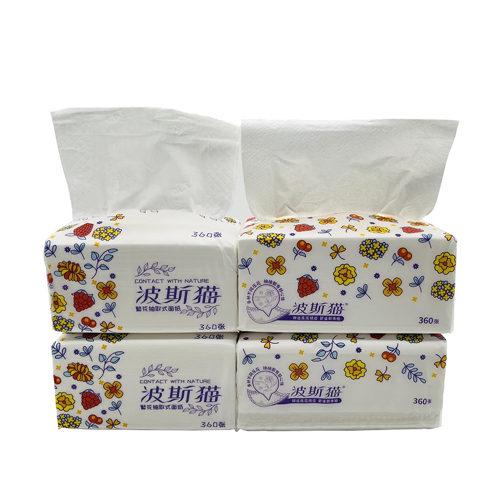 QINGSHE Custom Face Tissue Paper Factory Paper Towels 4 PLY Virgin Wood Pulp 90 Sheets Facial Tissue Paper