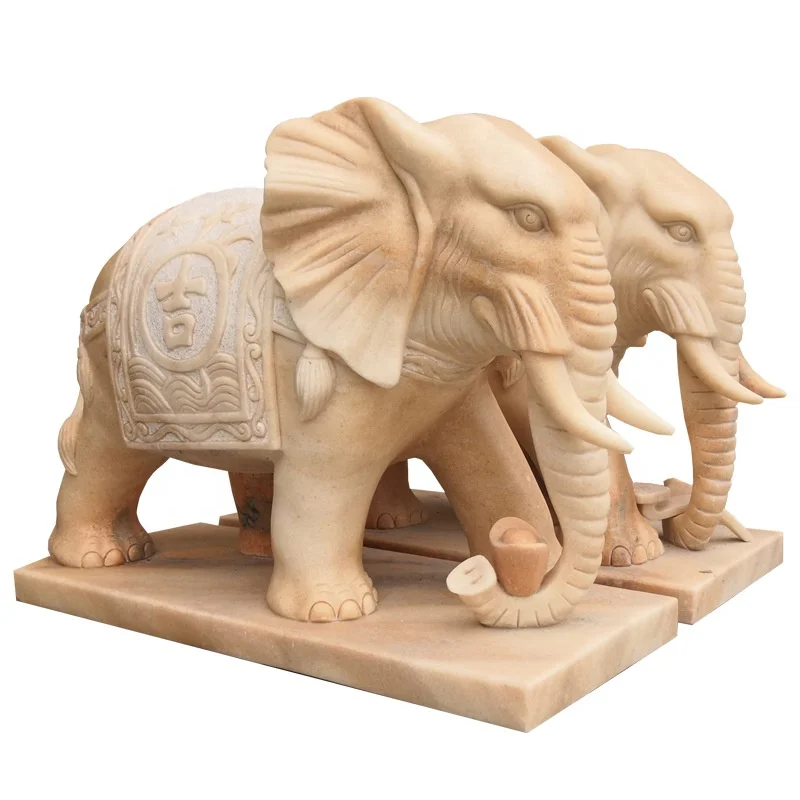 Outdoor Garden Sunset Red Marble Elephant Sculpture Statue