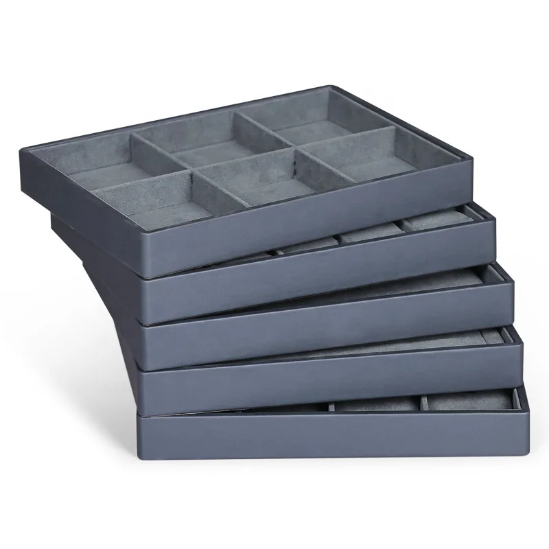 Velvet Rings Display Stand Luxury Rings Tray Hand Make Gray Cases Displays Jewelry Display Stand Set