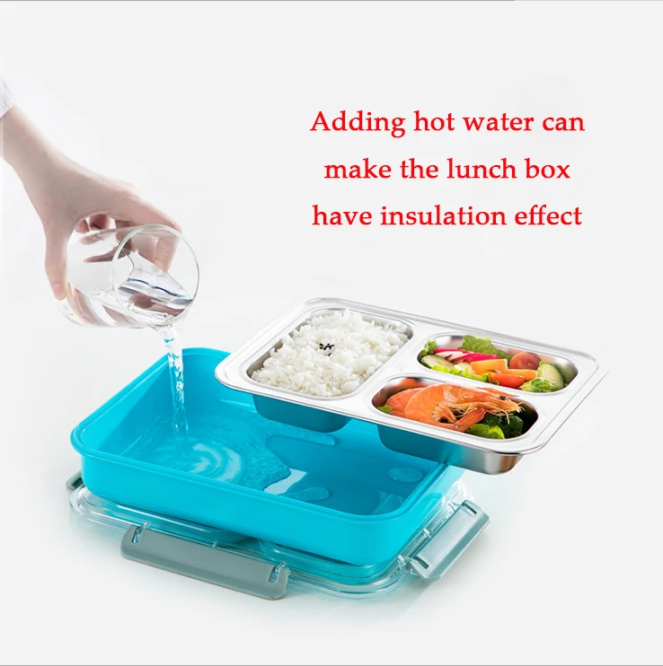 SS304 food grade leakproof wholesale school 3/4 compartment insulated stainless steel bento lunch box