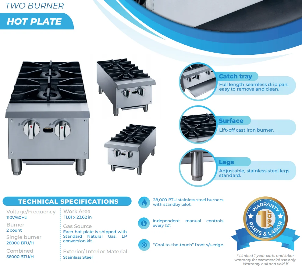 Portable Hot Plate Double Burners 56000 BTU/H  Gas Stove Restaurant Hotel Kitchen Equipment Counter Top Hot Plat