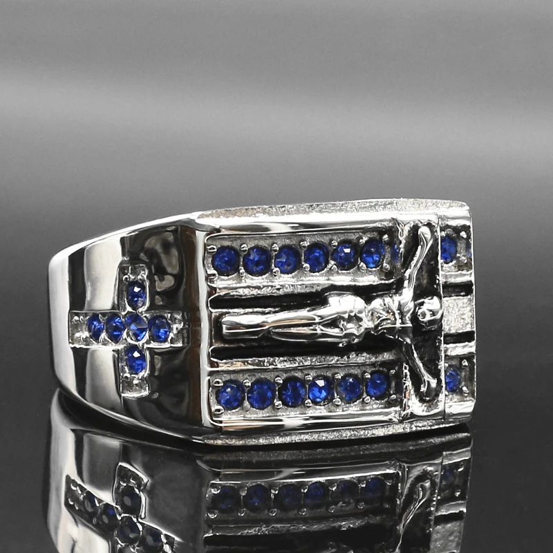 Stainless Steel Mens Engagement Diamond Jesus Rings