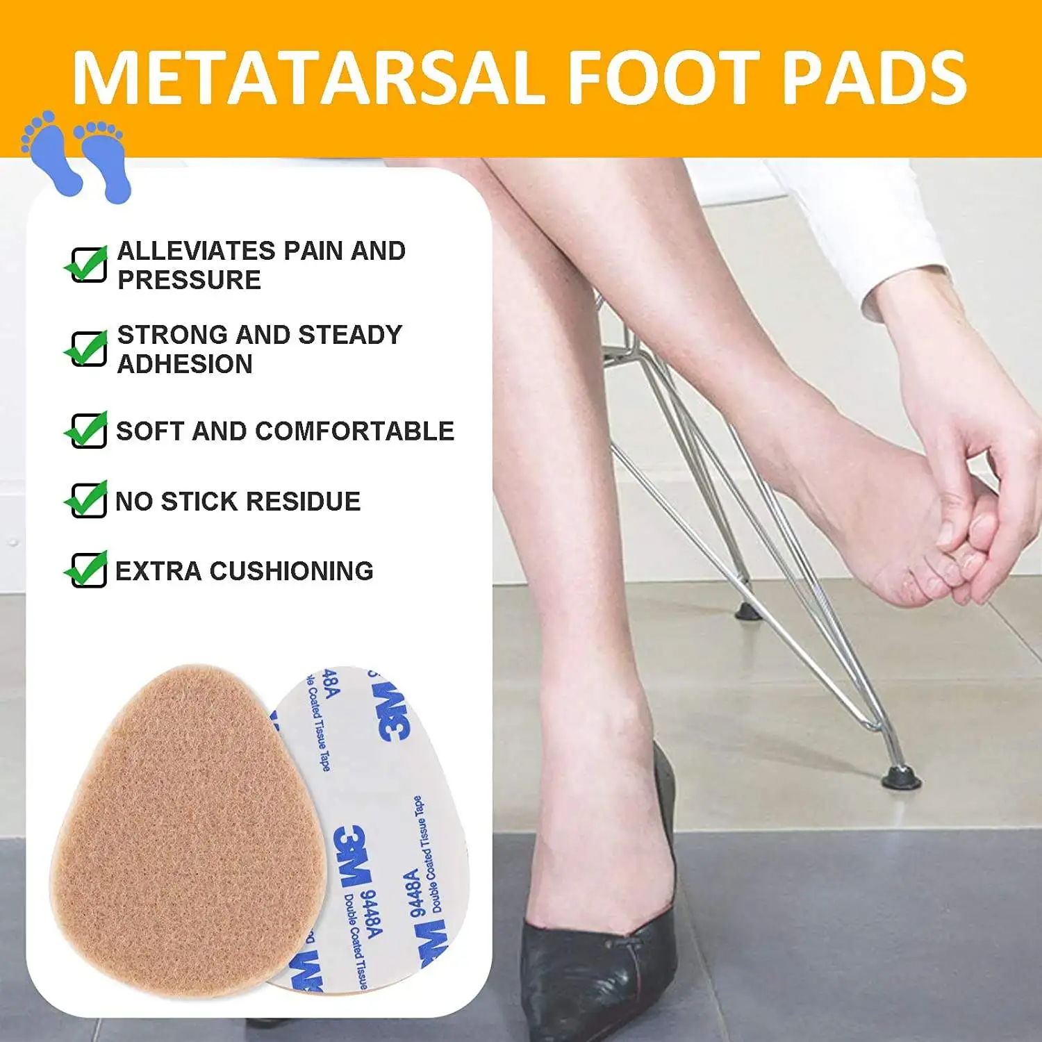 YEBEI Adhesive Foam Foot Cushion Pads Felt Metatarsal Orthotics for Men and Women Relieves Foot Pain