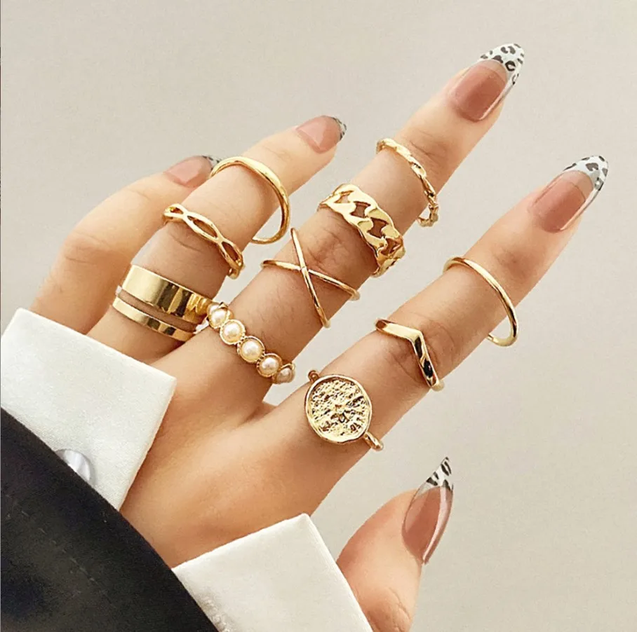 Personalized Fashion Gold Knuckle Ring Sets, Rings Sets for All Fingers