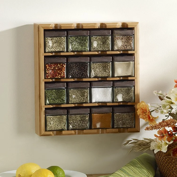 16 Cube Spice Jar Bamboo Wooden Spice Rack Organizer