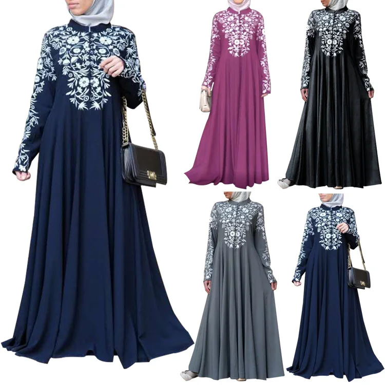 Aoyema Abaya Women Long Sleeve Chiffon Pleated Ruffled Vintage Elegant A Flowy Long Dress Traditional Muslim Clothing