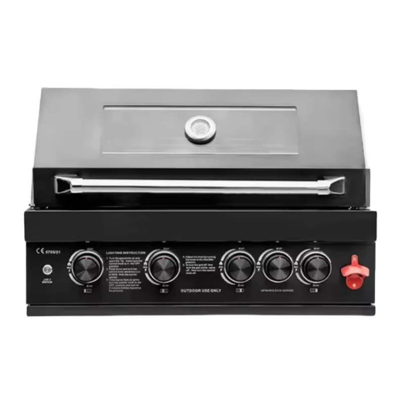 Outdoor Gas Black Stainless-Steel Build In BBQ Grills Plate Natural Gas Cooker With Oven And Grill Camping Barbeque Gas Grill
