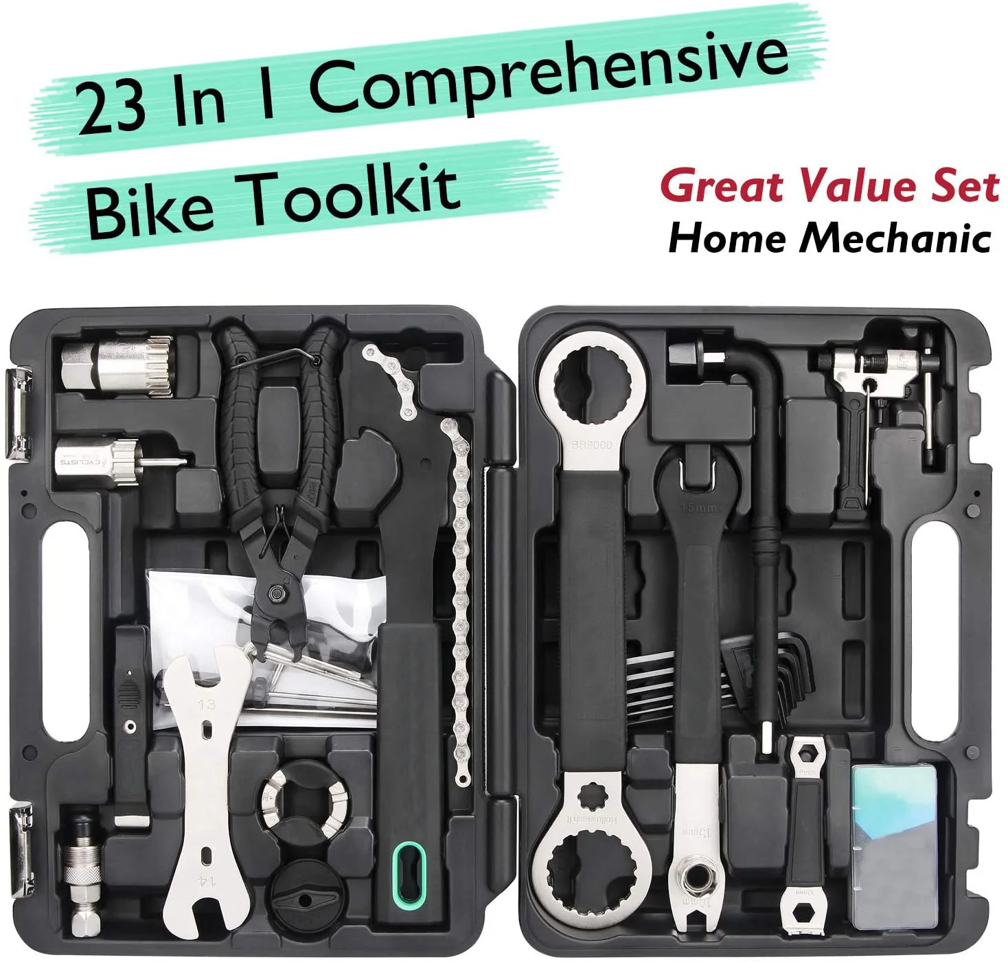 23 Piece Bike Tool Kit Bicycle Repair Box Mountain Maintenance Set With Storage