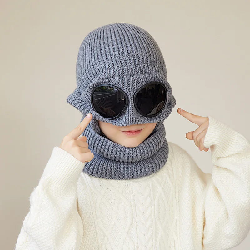 Wholesale popular outdoor unisex plain colorful warm fleece inside beanies custom designer winter hat with glasses for kids