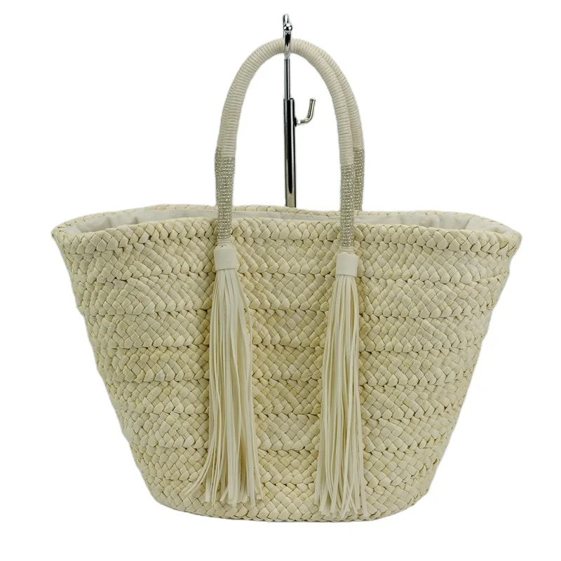 Europe Basket Market Recycled Straw Bag Natural Raffia Luxury Fringe Bag Straw Corn Basket Custom Logo