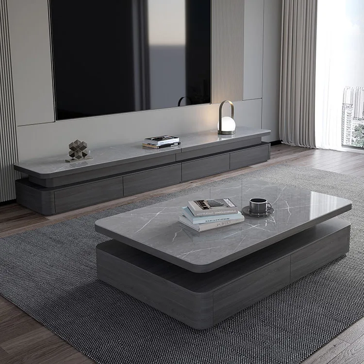 Italian rock panel coffee table and TV cabinet combination modern and simple small living room household Nordic floor cabinet