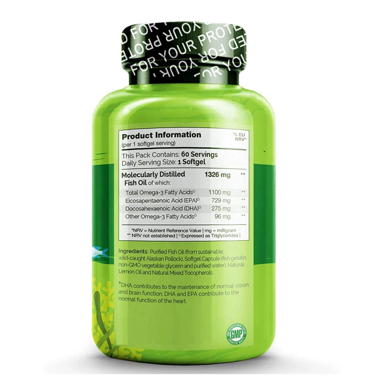 Omega-3 Fish Oil Supplement EPA DHA 1100 mg Triglyceride Omega 3 per Gel for Heart, Eye, Brain, Joint Health 60 Softgels