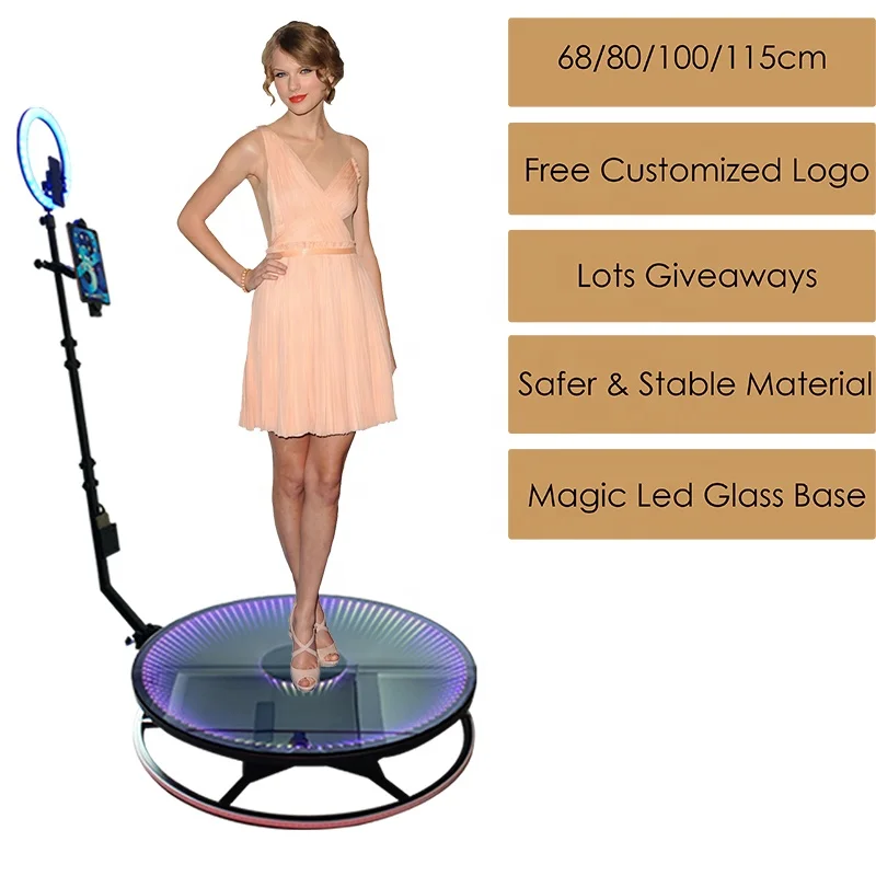 Automatic Spinning 360 Video Photo Booth Camera 360 Spin Photo Booth 360 Rotating Stand With Ring Light