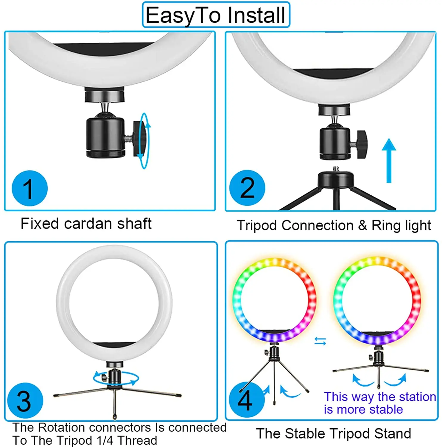 Wholesale Professional Customized 10 inch Portable Lighting Coloful DC5V 6/8/10 inch LED Dimmable RGB Selfie Stick Ring Light