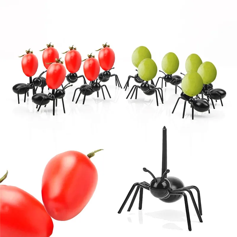 12Pcs/Set Creative Party Ants Toothpicks Industrious Ants Cake Dessert Tableware Dinner Fruit Food Picks Fork Cupcake Party Deco