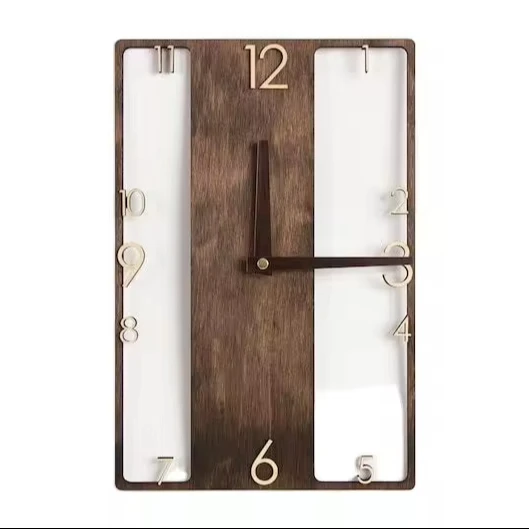 Square Wooden Wall Clocks with Silent Quartz Movement, Rustic Country Village Walnut Clocks