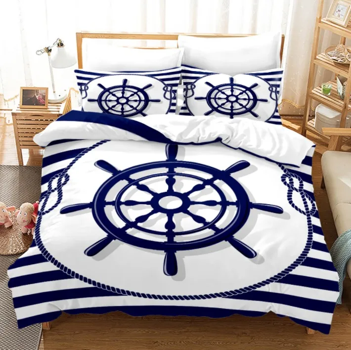 3D Marine anchor series quilt cover digital printing three piece bedding