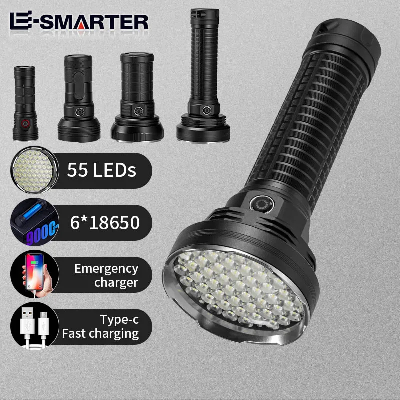 Flood Light 65000 Lumens Long Range Power Rechargeable Torch Super Bright Tactical Flashlight