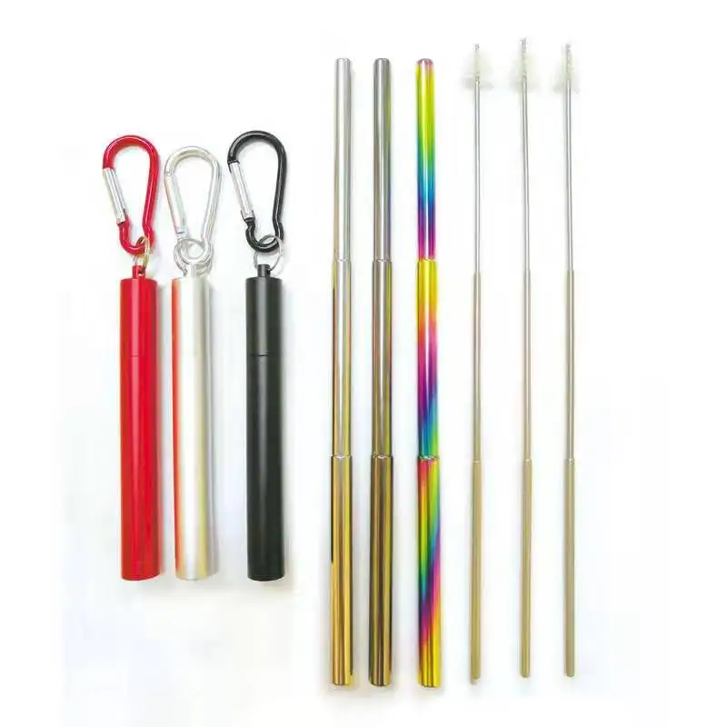 Custom logo Stainless Steel Telescopic Drinking Straw Portable straw For Reusable Collapsible Metal Drinking Straw With Brush