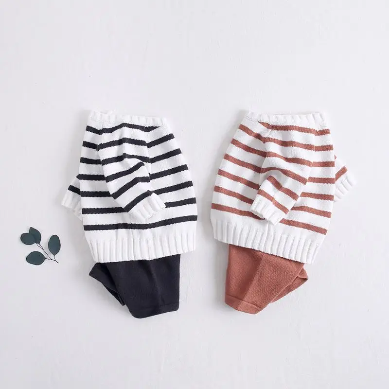 
2020new Born Baby New Winter Clothes Set Suit Striped Long Sleeve Hand Made Baby Clothes 