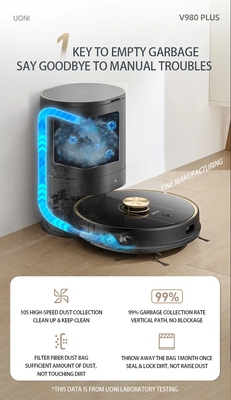 Uoni V980 Plus Self- Emptying Aspiradora Robot Vacuum Robot Aspirador Mopping Smart Home Robot Vacuum Cleaner