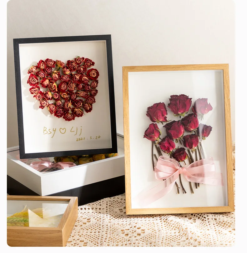 NISEVEN High Quality Wooden Dry Flower Picture Frame DIY 3D Hollow Wooden Handmade Immortal Flower Dry Rose Picture Frame