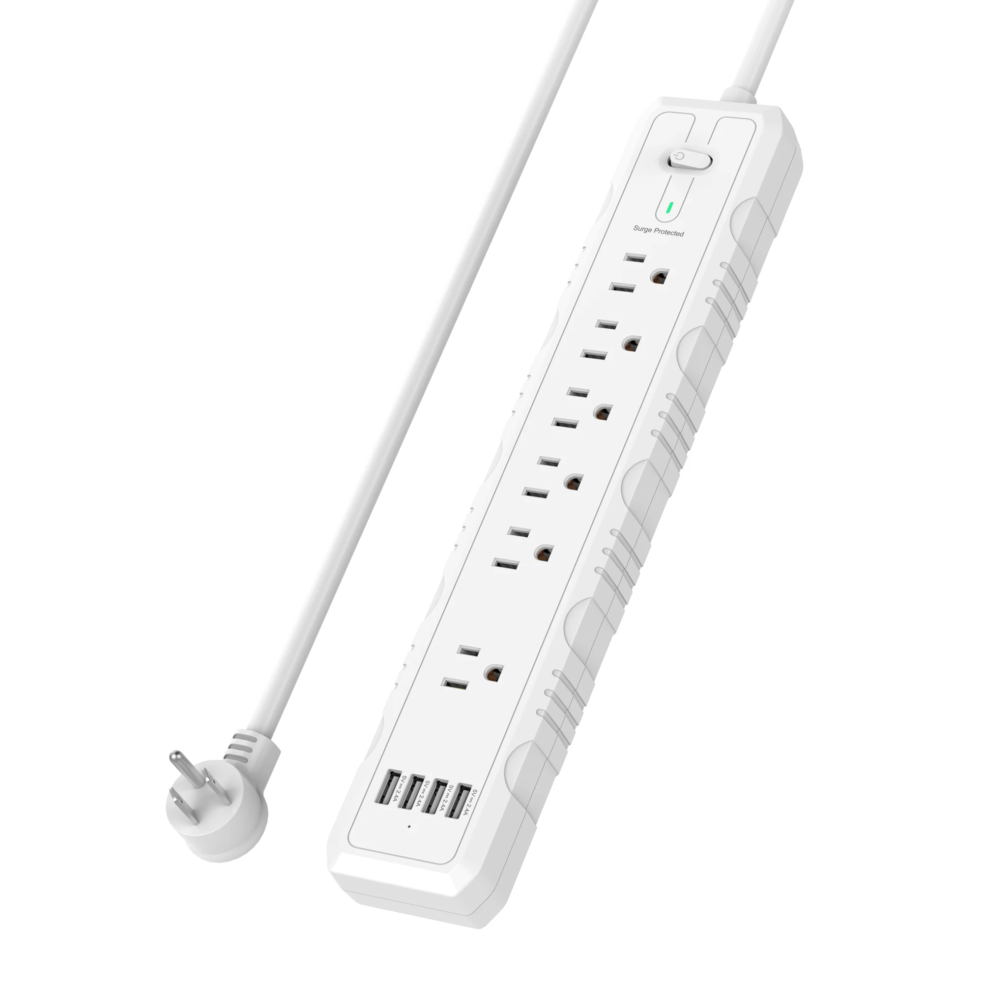 USB power strip surge protector with 6 AC Outlets and USB C charging ports  long extension cord