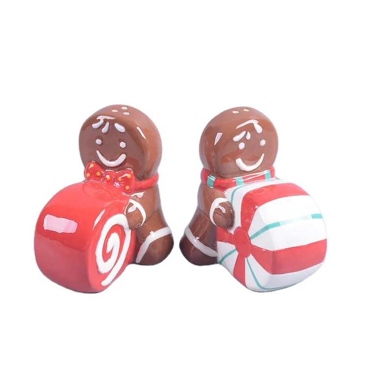Ceramic Gingerbread Man Shaped Spice Jar Salt and Pepper Shaker Set
