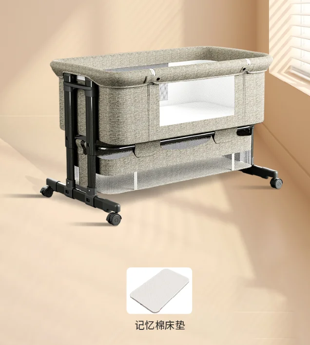 New Design Portable Baby Cot Bed Cribs For Twins Portable Baby Cribs Folding Bedside Large Space Aluminum Alloy Baby Bed