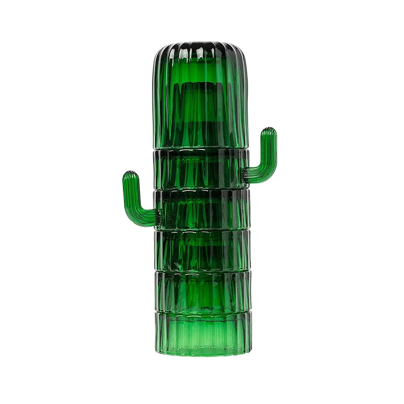 Bottle Water Set Custom Cup Fancy cactus shape Luxury Printing Black Bottles Drinking Glass