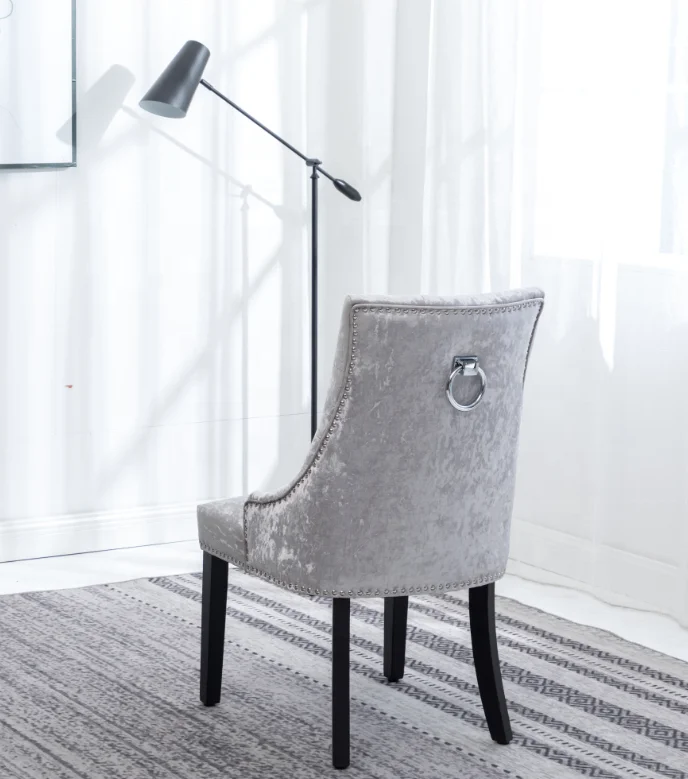 Mink color crushed velvet tufted wooden dining chair round knocker