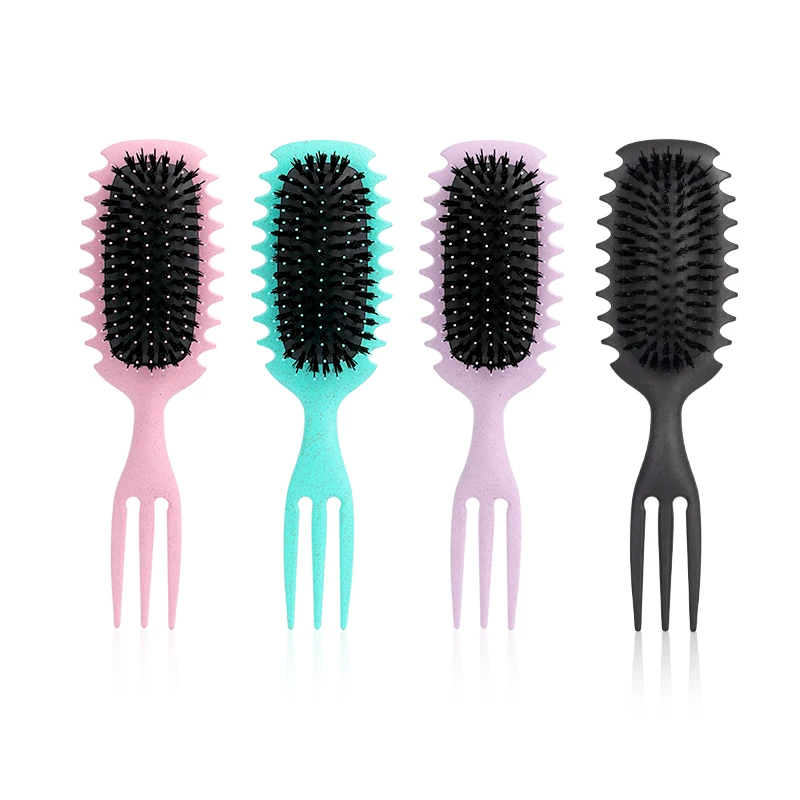 New Design Custom Logo Nylon Hair Curl comb Define Styling Detangling Brush PP Straw Curl Hair Defining Brush