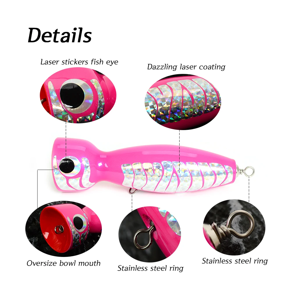 Hot Sales OEM  120g Wooden Popper Lure Handmade Large Trolling Lure Fishing Baits Wood Lure