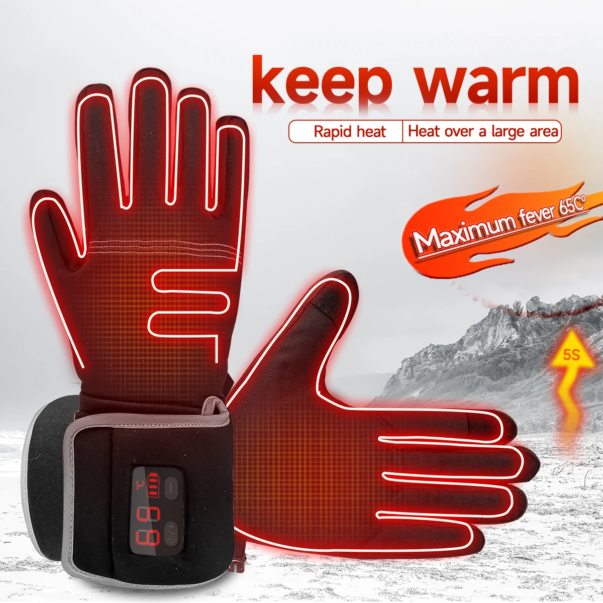 Men Women Touch Screen Heated Glove Liners 2200mAh Rechargeable Battery Winter Warm Mitten Gloves for Motocycling Skiing