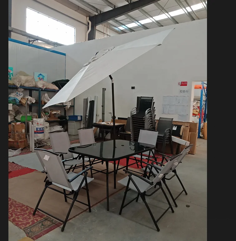 Camping Outdoor Furniture Steel Picnic Garden Folding Chairs Rectangle Table Sets with Tempered Glass Garden Furniture 226 Sets