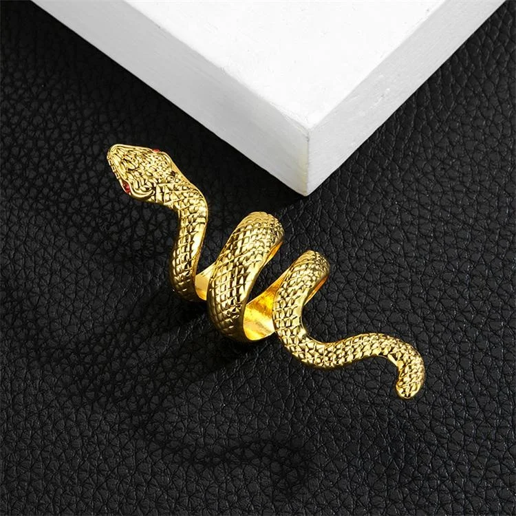 Hip hop snake jewelry zinc alloy and red rhinestone eye punk python ring