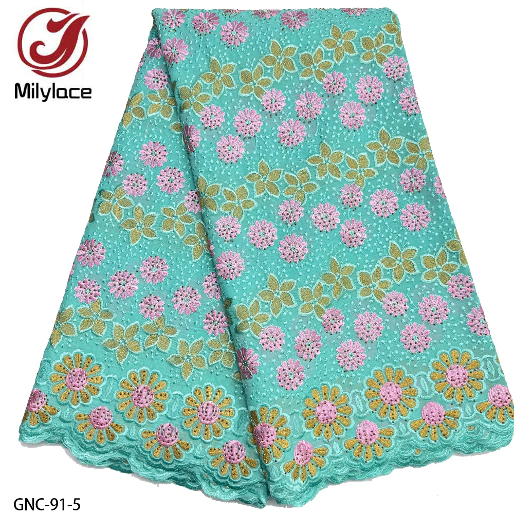 Wholesale African 100% Cotton Swiss Lace Fabric Flower Embroidery Cotton Lace Fabric For Making Dress