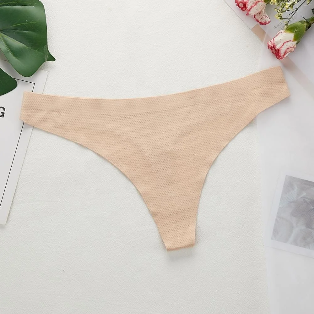 Custom Logo traceless T-back Underwear seamless Panties for Women mesh hole thongs