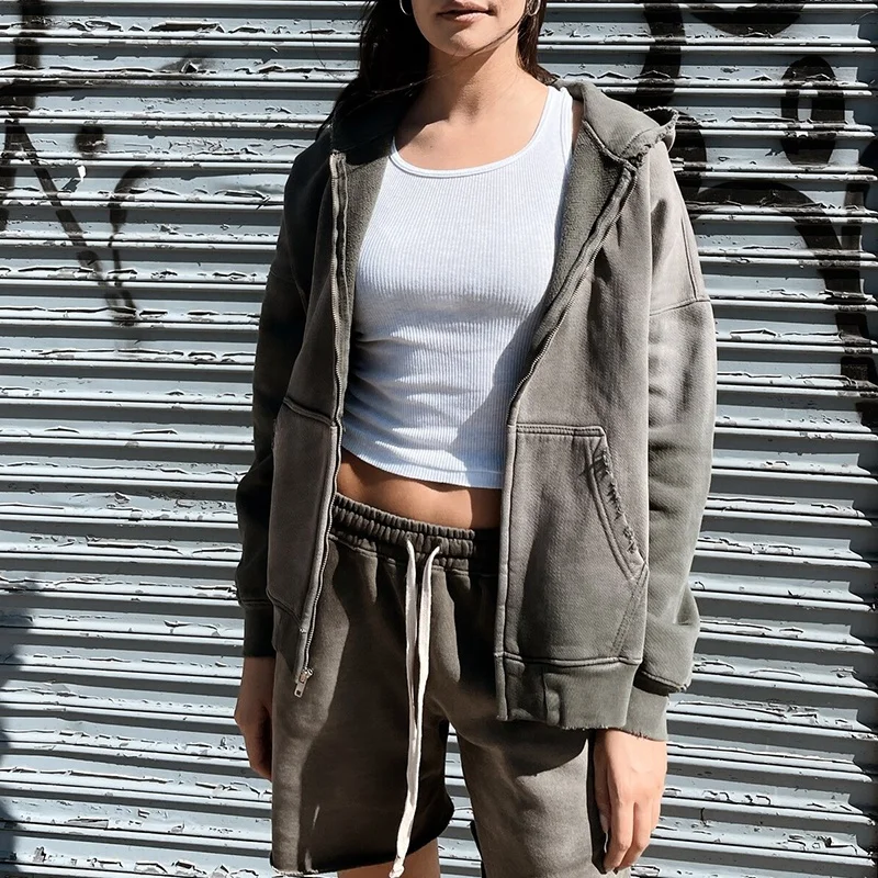 Manufacturer custom streetwear boxy Hoodie Cotton hoddie blank distress Vintage Zip Up stone Acid sun fade wash hoodie unisex