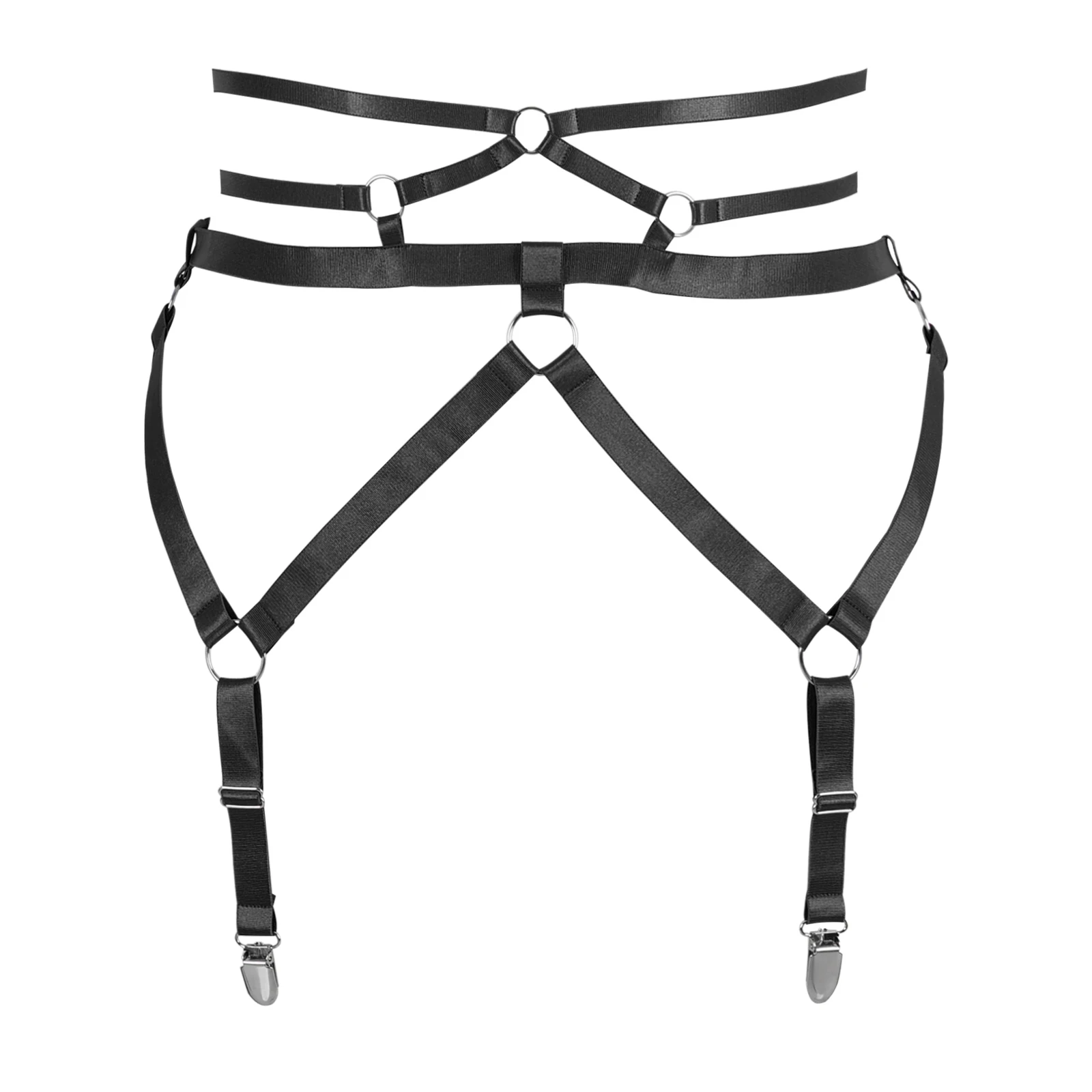 Women Elastic Cage Body Harness Hollow Leg Garter Belt Suspender Strap Adjustable Harness Lingerie Belt High with Garter