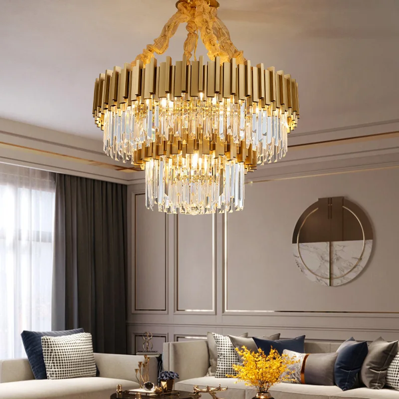 Light luxury crystal chandelier European-American living room lamp Bedroom dining room golden set droplight