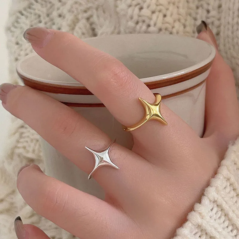 Wholesale New Fashion Star Shape Gold Silver Finger Rings For Women Real 925 Sterling Silver Gifts Fine Jewelry