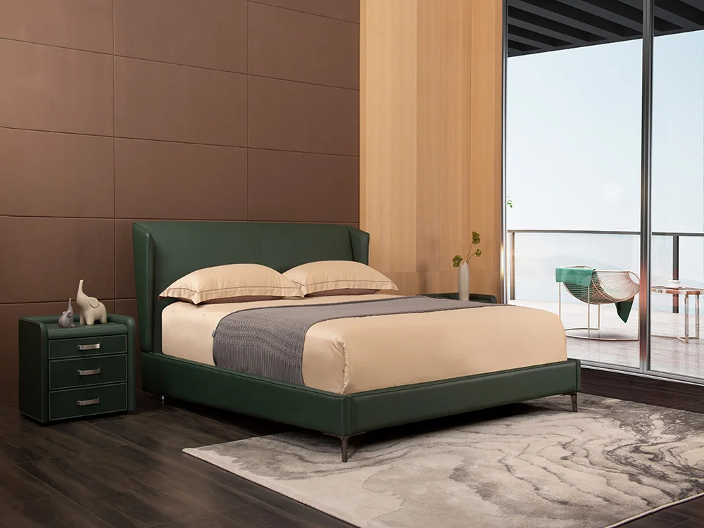 California 200x200 Single Nordic Queen Size Luxury Pine Wood Leather Green Big king Bed Morden Bed Frame