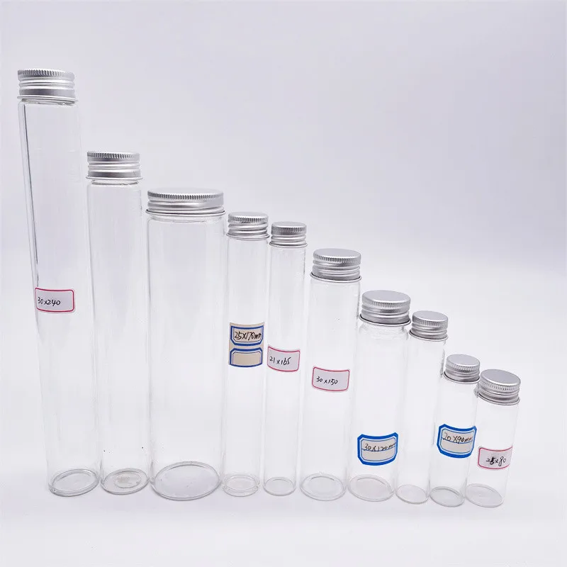 Transparent Flat Bottom Test Tube for With Aluminum Screw Cap 20mm 22mm 25mm 30mm