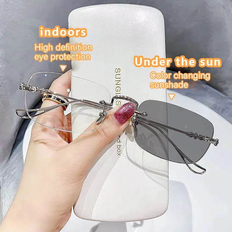 2024 Fashion Men Women Transparent Eyeglasses Lens Color Changing  Photochromic Glasses photochromic and anti blue glasses