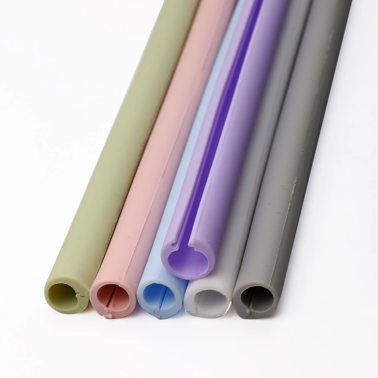 Purple Easy Clean zip silicone straw Snap Custom Color Logo Drinking Reusable Boba Silicone Straw With Case