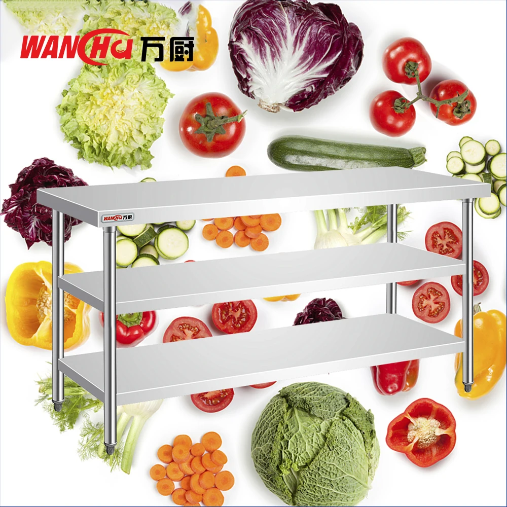 Commercial Work Table Industrial Stainless Steel Food Prep Table with Wheels for Restaurant Kitchen Workbench Equipment Factory